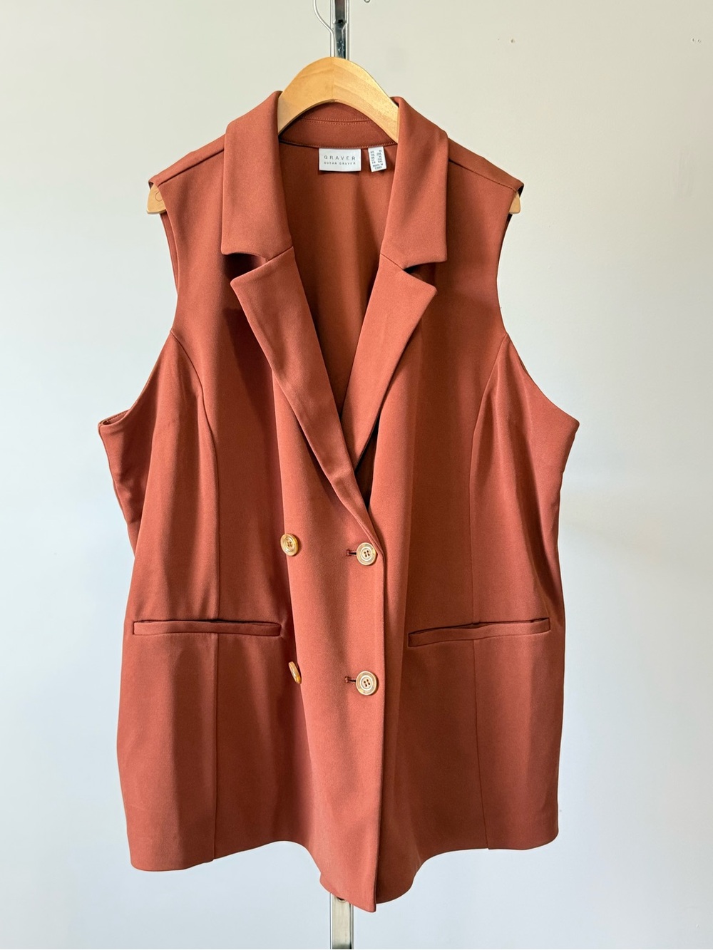 Susan Graver LK Fusion Double Breasted Sleeveless Blazer Vest - Rust 1X